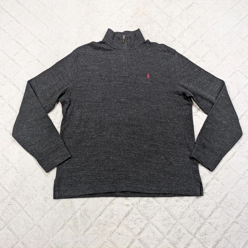 Polo Ralph Lauren Sweater Men's L Gray Charcoal Heather Estate Rib ¼ Zip